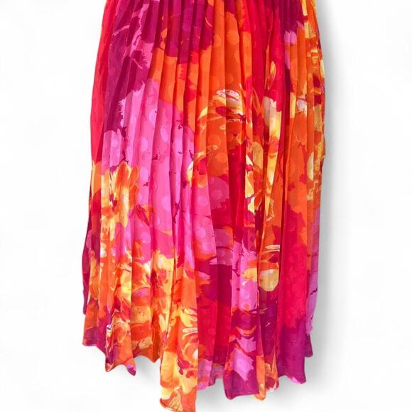 Adrianna Papell orange & pink floral pleated dress - Picture 3 of 6